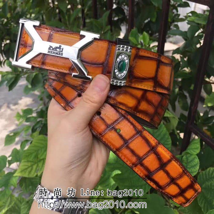 愛馬仕HERMES Hermes 純手工美洲鱷魚無拼接肚皮 海外專櫃高端男士皮帶 HHG1343